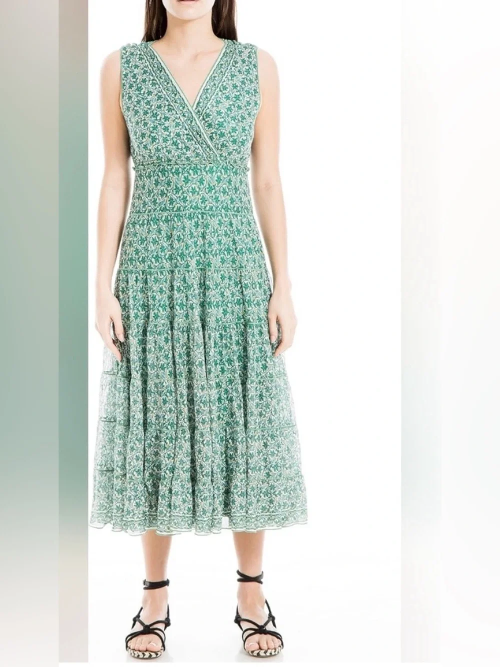 MAX STUDIO Women's V-Neck Sleeveless Mesh Midi Dress - Green - Casual dresses MAX STUDIO Women's V-Neck Sleeveless Mesh Midi Dress - Green - Casual dresses